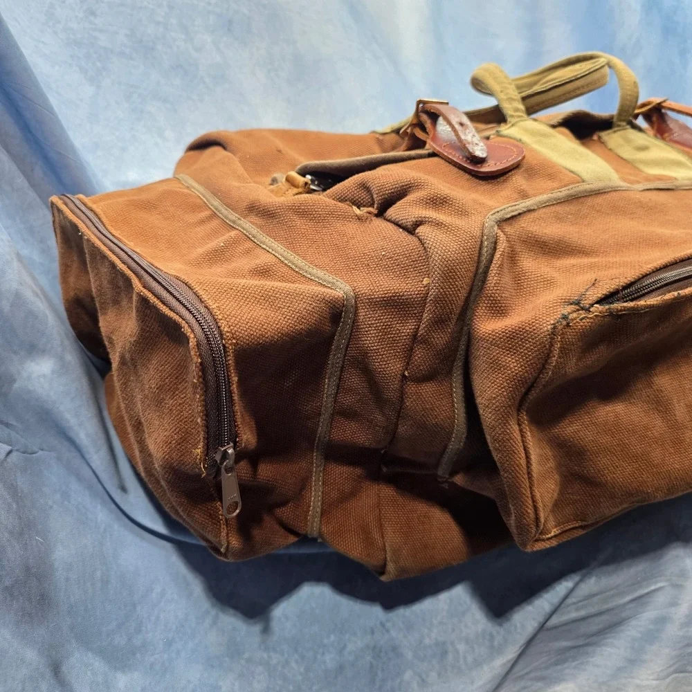 Vintage Black Sheep Brand Brown Heavy Canvas Duffle Leather Trim Travel Luggageu